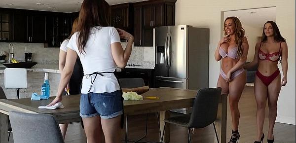  Isis Love, Abigail Mac - Enthusiastic Cleaning Lady Licks Guest Pussy